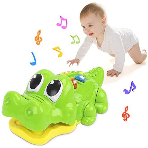 Nueplay Kleinkind Alligator Musikspielzeug, Baby Krabbeln Vorschule Lernspielzeug mit Musik Licht Spielmodus, Entwicklungsspielzeug Geburtstagsgeschenk für 1,2,3 Jahre alte Jungen & Mädchen Babys von Nueplay