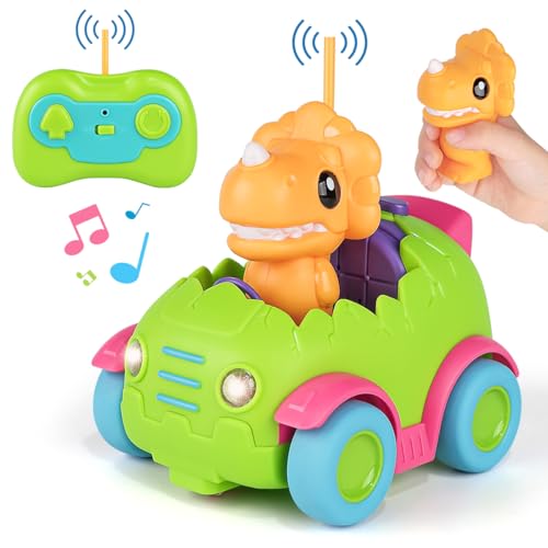 Nueplay Ferngesteuertes Auto für Kleinkinder im Alter von 2 3 4 5 Jahren, elektrisches ferngesteuertes Autospielzeug mit Licht und Musik, Kleinkind-Dinosaurierspielzeug (Grün) von Nueplay