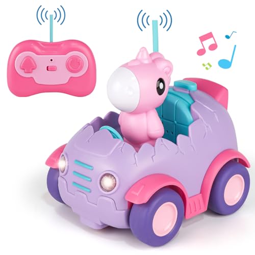 Nueplay Ferngesteuertes Auto für Kleinkinder im Alter von 2 3 4 5 Jahren, elektrisches ferngesteuertes Autospielzeug mit Licht und Musik, Kleinkind-Dinosaurierspielzeug (Lila) von Nueplay