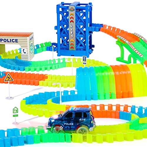 Autorennbahn Autobahn Rennbahn Kinder 3 Jahre Auto Spielzeug mit 120 Stück Leucht Autorennbahn 1 Glow Cars Spielzeug ab 3 4 5 6 Jahre Geschenk Junge Kinderspielzeug ab 3 4 5 6 Jahre Junge Mädchen von Nuheby
