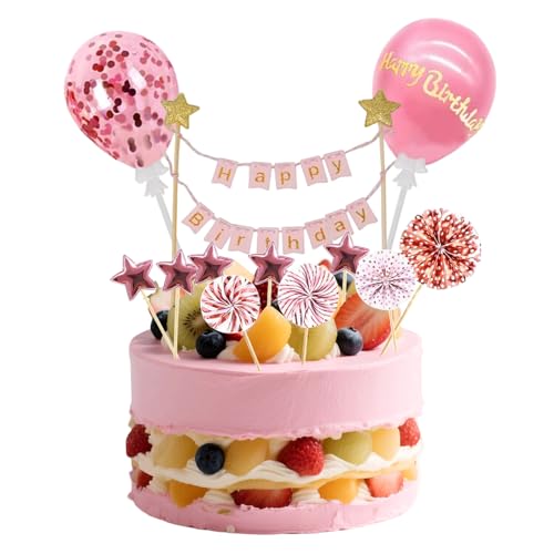 12 Stück Rosegold Tortendeko Set – Happy Birthday Kuchendeko mit Cake Topper, Glitzer Papierfächern & Konfetti – Ideal für Mädchengeburtstag, Frauenparty & Hochzeitskuchen (Rose Gold Deko, 12-teilig) von Nujvnuj