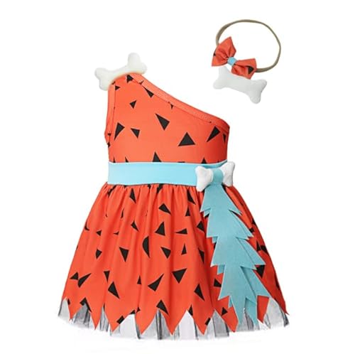 Nujvnuj 70 Yards Kinderkleid Ärmelloses Mesh Kleid Stirnband Zweiteiliges Cosplay Karneval Party Kleid Steinzeit Flint Kleid von Nujvnuj