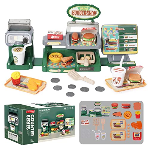 Kasse Kaufladen Kinder-Registrierkassen-Spielzeug für Kinder, 35 Stück, Einkaufskasse mit Getränkeautomat und Spielkost-Geschenk für Kleinkinder, Jungen, Mädchen ab 3 Jahren von Nukdey