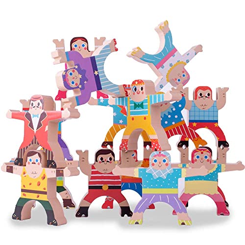 12 Stück Stapeln Spielzeug | Kinder Holzspielzeug Stapelspiel Montessori Spielzeug für Jungen und Mädchen über 3 Jahre alt von Nukdey