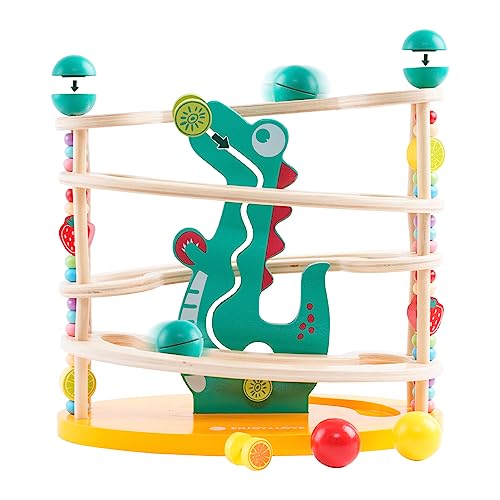 Holz Kugelbahn Dinosaurier-Design mit zusätzlichen Spielmöglichkeiten, ab 2 Jahren geeignet Perfekt für Kleinkinder ab 2 Jahren von Nukdey