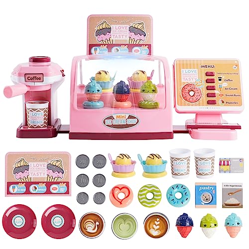 Eisdiele Kasse Kaufladen Kinder - Registrierkassen-Spielzeug für Kinder mit Getränkeautomat und Spielkost-Geschenk für Kleinkinder, Jungen, Mädchen ab 3 Jahren. von Nukdey