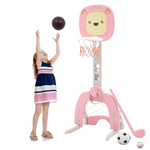 Kinder Basketballkorb Set 4 in 1 Basketballkorb Outdoor Indoor mit Basketball Fußball Ring Werfen Golfspiel Höhenverstellbarer Basketballständer 120-150cm Mini Basketballkorb für Zimmer Kinder Basketballkorb Set 4 in 1 Basketballkorb Outdoor Indoor mit Basketball Fußball Ring Werfen Golfspiel Höhenverstellbarer Basketballständer 120-150cm Mini Basketballkorb für Zimmer von Nukdey