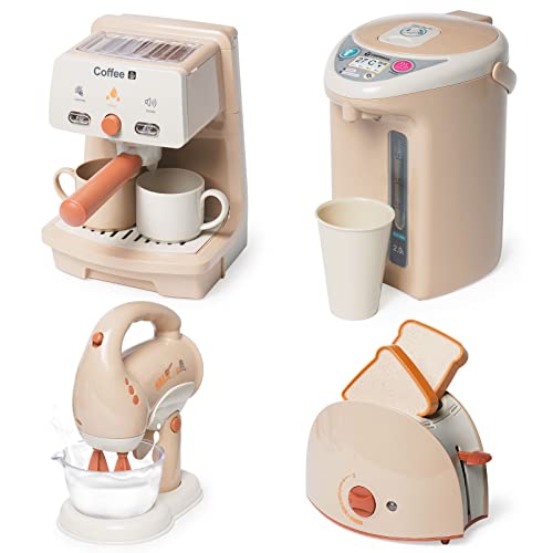 Kinderküche Spielset- Küche Rollenspiel Set mit Kaffeemaschine:Espressomaschine Wasserspender Rührgerät, Toaste: Geschirr Küchen Frühstücksset Frühstücksset für Kinder 3+ von Nukdey