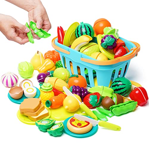 Kinderküche Zubehör Spielzeug 75PCS, Obst und Gemüse zum Schneiden, Spielküche Zubehör Lebensmittel, Lebensmittel Kinderküche für Mädchen Junge ab 3 Jahre Kinderküche Zubehör Spielzeug 75PCS, Obst und Gemüse zum Schneiden, Spielküche Zubehör Lebensmittel, Lebensmittel Kinderküche für Mädchen Junge ab 3 Jahre von Nukdey