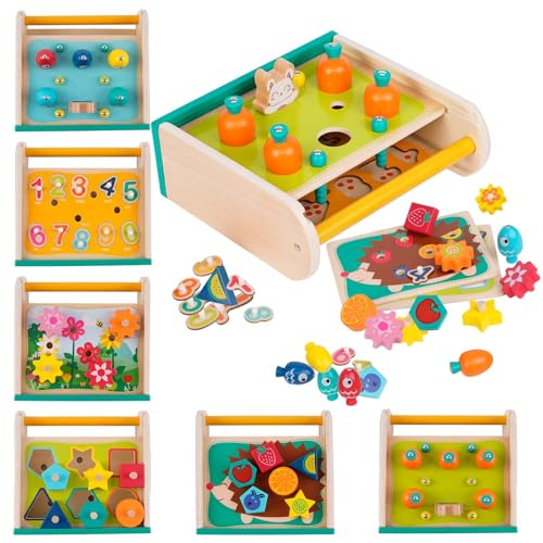 Nukdey Montessori-Spielzeug: Holzbox Kreatives in Aktenkoffer-Form mit 8 verschiedenen Spielvarianten Spielzeug Holz ab Kinder von Nukdey