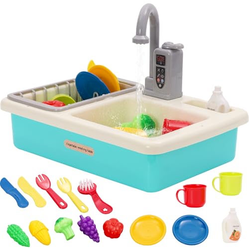 Küchenspüle Spielzeug Set mit Wasserkreislauf, Spielspüle Kinder mit Fließendem Wasser, Matschküche Kinderküche Zubehör, Obst und Gemüse Spielzeug, Rollenspiel für Jungen und Mädchen ab 3 Jahre (Grün) Küchenspüle Spielzeug Set mit Wasserkreislauf, Spielspüle Kinder mit Fließendem Wasser, Matschküche Kinderküche Zubehör, Obst und Gemüse Spielzeug, Rollenspiel für Jungen und Mädchen ab 3 Jahre (Grün) von Nukdey