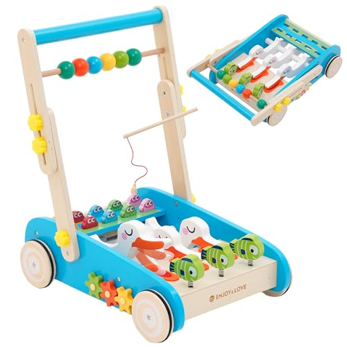 Lernlaufhilfe Baby au Holz in Entenform für Kleinkinder Kinder Lauflernwagen mit Angelspielzeug Baby Holzspielzeug fur Kleinkinder ab 9 Monates von Nukdey