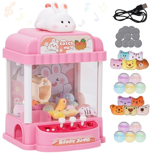 Greifautomat für Kinder mit 10 Plüschtiere und 10 Gashapons Mini Candy Grabber Süßigkeitenautomat Süßigkeiten Automat Arcade Spiel Claw Machine mit Musik Geburtstag Geschenke für Mädchen ab 3 Jahre von Nukdey