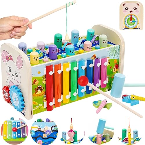 Xylophon und Hammerspiel Klopfbank Holz Motorikwürfel 7 in 1 Musikinstrumente für Kinder Montessori Pädagogische Spielzeug Holzspielzeug Geschenke für Jungen und Mädchen ab 3 Jahre + Xylophon und Hammerspiel Klopfbank Holz Motorikwürfel 7 in 1 Musikinstrumente für Kinder Montessori Pädagogische Spielzeug Holzspielzeug Geschenke für Jungen und Mädchen ab 3 Jahre + von Nukdey