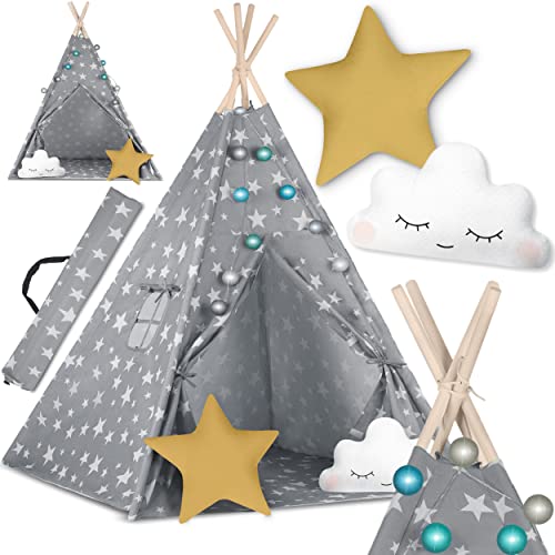 Kinder Indianer Tipi Zelt Nukido - Montessori Stil, Naturmaterialien, 2 Kissen, Bodenmatte, Lichterketten & Abdeckung inklusive - Ideal für Kinderzimmer und Gartenabenteuer Kinder Indianer Tipi Zelt Nukido - Montessori Stil, Naturmaterialien, 2 Kissen, Bodenmatte, Lichterketten & Abdeckung inklusive - Ideal für Kinderzimmer und Gartenabenteuer von Nukido