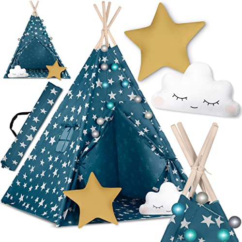 NUKIDO Babyzelt Tipi Baumwolle Holzrahmen Bezauberndes Design Entwicklungsförderung Leicht zu reinigen 120x120x165cm Lichter Blau NUKIDO Babyzelt Tipi Baumwolle Holzrahmen Bezauberndes Design Entwicklungsförderung Leicht zu reinigen 120x120x165cm Lichter Blau von Nukido