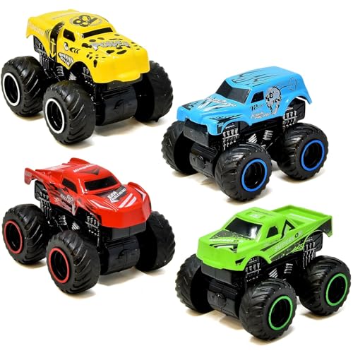 Monster-Trucks für Jungen, Trägheitsbetriebene, 4 Räder, Druckguss, Mini-Fahrzeug-Set, Push and Go, kleine Spielzeugautos, 4 Stück, für Kleinkinder und Kinder im Alter von 3 4 5 6 7 Jahren von Number 1 in Gadgets