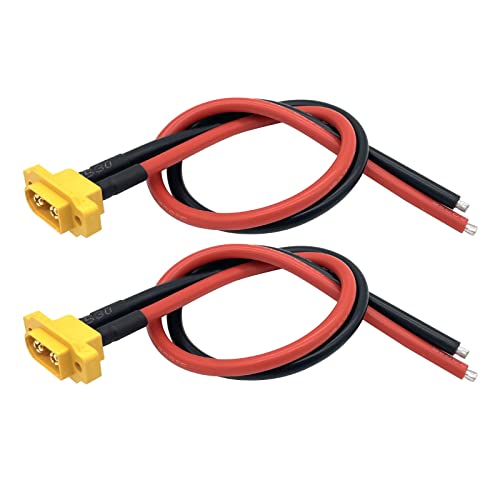 Nuofany 2Pcs Amass XT60E-M Plug Male Battery Connector Mountable Pigtail Cable,XT60 Panel Mount Connector with 30cm Cable for RC Lipo Battery FPV Racing Aircraft Drone von Nuofany