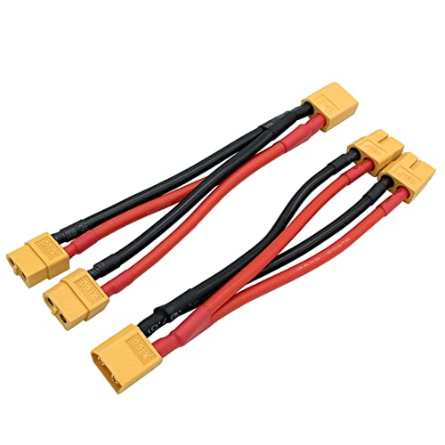 XT60 Parallel-Y-Splitter, Batterieanschluss, 12 AWG-Kabel, Dual-Verlängerung, Y-Splitter, Stecker auf 2 Buchsen, für RC-Quadcopte-Multirotoren, RC-LiPo-Akku, 2 Packungen von Nuofany