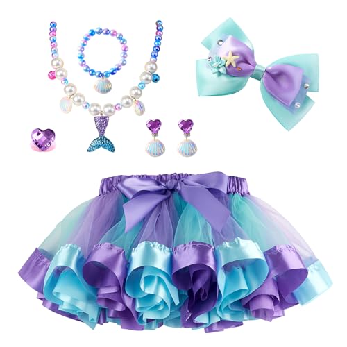 Nuolich Mädchen Meerjungfrau Kostüm Tutu Rock mit Haarschleife Zubehör Halloween Prinzessin Party Outfit 3-8 Jahre von Nuolich