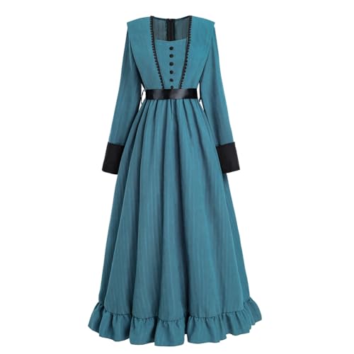Nuoqi Blau Viktorianisches Kleid Kostüm Damen Renaissance Kleid Lang Mittelalter Kostüm Cosplay XXL von Nuoqi