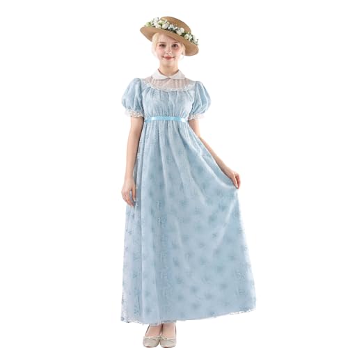 Nuoqi Blaues Regency-Kleid für Damen, Empire-Taille, Regency-Kostüm, Regency-Teekleid, Größe M von Nuoqi