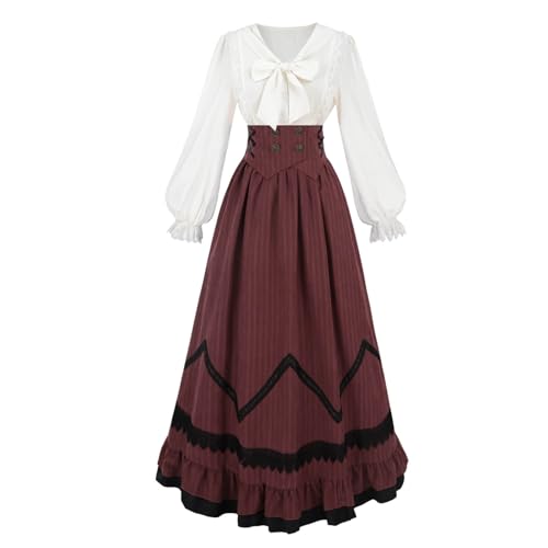 Nuoqi Edwardian Kleid für Damen 1800er Viktorianisches Kleid Kostüm Edwardianisches Kostüm Bluse Rock Set, Weinrot, XL Nuoqi Edwardian Kleid für Damen 1800er Viktorianisches Kleid Kostüm Edwardianisches Kostüm Bluse Rock Set, Weinrot, XL von Nuoqi