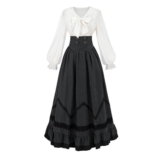 Nuoqi Edwardianisches Kleid für Damen, viktorianisches Kleid im 18. Jahrhundert, edwardianisches Kostüm, Bluse, Rock, Set, Schwarz, Größe M Nuoqi Edwardianisches Kleid für Damen, viktorianisches Kleid im 18. Jahrhundert, edwardianisches Kostüm, Bluse, Rock, Set, Schwarz, Größe M von Nuoqi