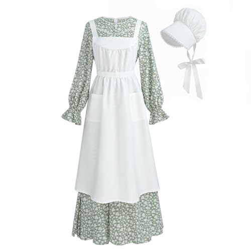 Nuoqi Frauen Prärie Kleid American Colonial Pionier Kleid Erwachsene Historische 1800er Jahre Amish Kleid, 128 Grün, L von Nuoqi