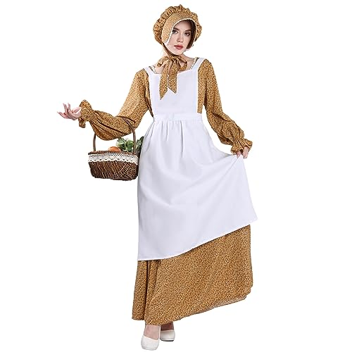 Nuoqi Frauen Prärie Kleid American Colonial Pionier Kleid Erwachsene Historische 1800er Jahre Amish Kleid, gelb, L von Nuoqi
