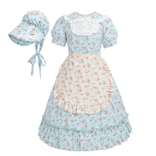 Nuoqi Meadow Kleider für Mädchen, Pionier Grünes Kolonialkostüm mit Schürze, Blau, L Nuoqi Meadow Kleider für Mädchen, Pionier Grünes Kolonialkostüm mit Schürze, Blau, L von Nuoqi