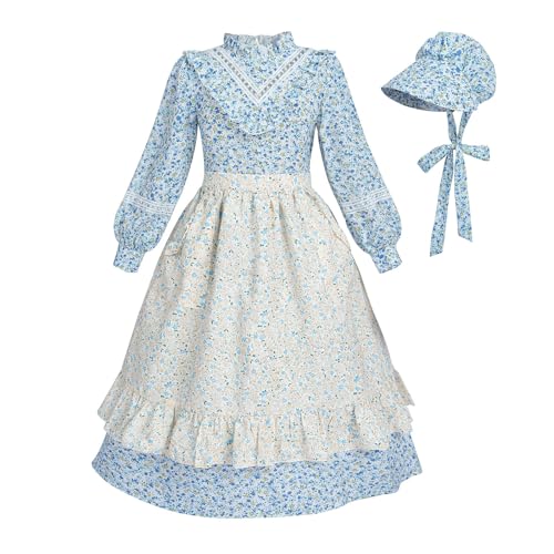 Nuoqi Pioneer Mädchen 1800er Kolonial Lange Wiese Kleid Blau 8-9 von Nuoqi