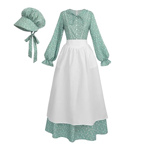 Nuoqi Prairie Kleid für Damen, Kolonial-Pionier-Kleid mit Motorhaube, Kolonial-Kostüme für Erwachsene, Grün, Größe M von Nuoqi
