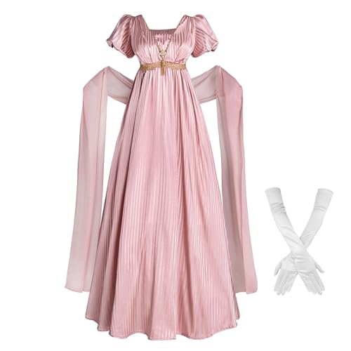 Nuoqi Regency Dresses Damen 1800er viktorianisches Kleid Empire-Taille Ballkleid mit Handschuhen, Pink, XL Nuoqi Regency Dresses Damen 1800er viktorianisches Kleid Empire-Taille Ballkleid mit Handschuhen, Pink, XL von Nuoqi