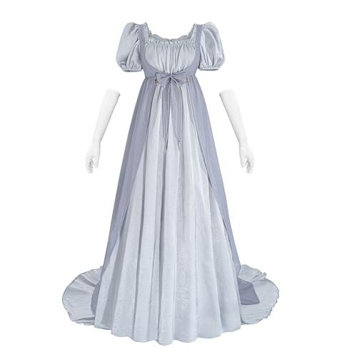 Nuoqi Regency Dresses Damen Ballkleid im Stil der 1800er Jahre, viktorianisches Kleid mit Überkleid, Blau, Small von Nuoqi