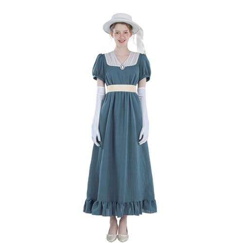 Nuoqi Regency-Kleid für Damen, viktorianisches Kostüm, Regency-Ära, Teeparty-Kleid mit Cameo, Blau, Größe XXL von Nuoqi
