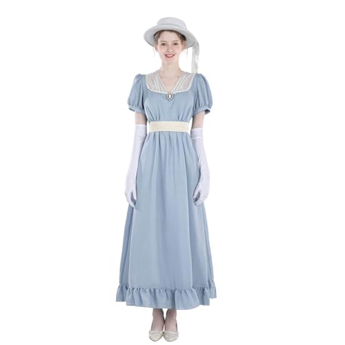 Nuoqi Regency-Kleid für Damen, viktorianisches Kostüm, Regency-Ära, Teeparty-Kleid mit Cameo, Hellblau, Größe L von Nuoqi