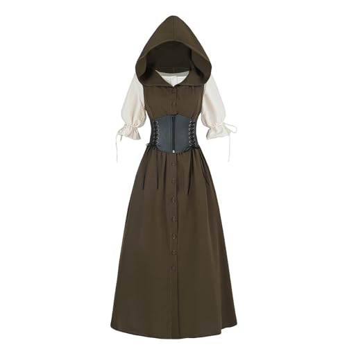 Nuoqi Renaissance Kleid Damen Mittelalter Kostüm Piraten Überkleid mit Bluse Korsett Gürtel XXL von Nuoqi