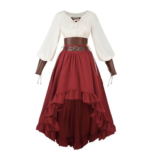 Nuoqi Renaissance Kleid Damen Piratenkostüm 2-teilig Mittelalter Rock mit Piratenhemd S von Nuoqi