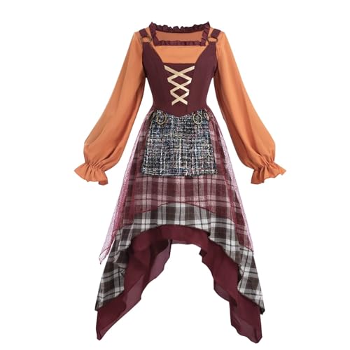 Nuoqi Renaissance-Kleid für Damen, Schwestern, Hexe, Cosplay, Halloween, Mittelalter, Orange/Abendrot im Zickzackmuster (Sunset Chevron), L von Nuoqi