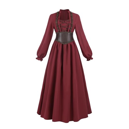 Nuoqi Renaissance-Kleid für Damen, viktorianisches Kleid, mittelalterliches Kostüm mit Korsettgürtel, Rot/Ausflug, einfarbig (Getaway Solids), XXL von Nuoqi