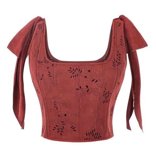 Nuoqi Renaissance Korsett für Damen, Piratenkorsett, Oberteil, Blumenmuster, Überbrustkorsett, Bustier, Mieder, Rot, Größe XXL Nuoqi Renaissance Korsett für Damen, Piratenkorsett, Oberteil, Blumenmuster, Überbrustkorsett, Bustier, Mieder, Rot, Größe XXL von Nuoqi