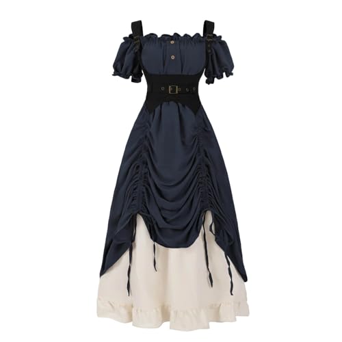 Nuoqi Renaissance-Kostüm für Damen, schulterfrei, Bauernhemd, Kordelzug, viktorianischer Rock, Blau, Größe XXL Nuoqi Renaissance-Kostüm für Damen, schulterfrei, Bauernhemd, Kordelzug, viktorianischer Rock, Blau, Größe XXL von Nuoqi