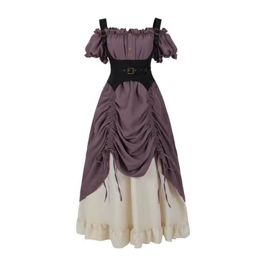 Nuoqi Renaissance-Kostüm für Damen, schulterfrei, Bauernhemd, Kordelzug, viktorianischer Rock, Lila, XXL Nuoqi Renaissance-Kostüm für Damen, schulterfrei, Bauernhemd, Kordelzug, viktorianischer Rock, Lila, XXL von Nuoqi