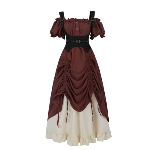 Nuoqi Renaissance-Kostüm für Damen, schulterfrei, Bauernhemd, Kordelzug, viktorianischer Rock, Rot, Größe M von Nuoqi