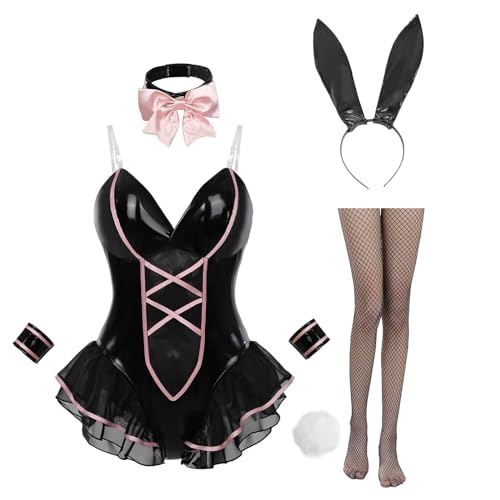 Nuoqi Schwarzes Hasenkostüm für Damen, Hasenmädchen, Cosplay-Anzug, Erwachsenen-Halloween-Outfit, Größe 3XL von Nuoqi
