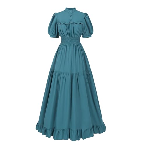 Nuoqi Viktorianisches Kleid für Damen, 1800er-Jahre, edwardianisches Kleid, kurzärmelig, hoher Halsausschnitt, Renaissance-Kostüm, Blau, XX-Large Nuoqi Viktorianisches Kleid für Damen, 1800er-Jahre, edwardianisches Kleid, kurzärmelig, hoher Halsausschnitt, Renaissance-Kostüm, Blau, XX-Large von Nuoqi