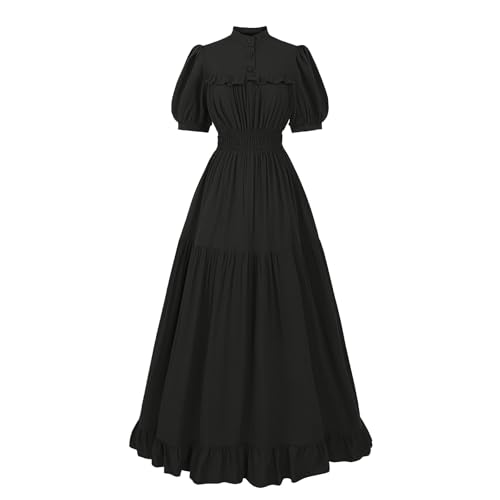Nuoqi Viktorianisches Kleid für Damen, 1800er-Jahre, edwardianisches Kleid, kurzärmelig, hoher Halsausschnitt, Renaissance-Kostüm, Schwarz, XX-Large Nuoqi Viktorianisches Kleid für Damen, 1800er-Jahre, edwardianisches Kleid, kurzärmelig, hoher Halsausschnitt, Renaissance-Kostüm, Schwarz, XX-Large von Nuoqi