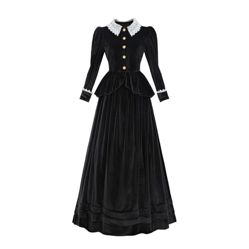 Nuoqi Viktorianisches Kleid für Damen, 2-teiliges Set, schwarzes Renaissance-Kleid, warmes Samt, Ballkleid von Nuoqi