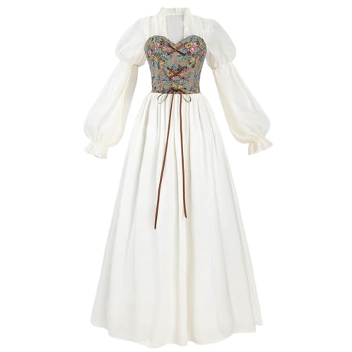 Nuoqi Viktorianisches Kleid für Damen, Renaissance-Kostüm, 1800er-Jahre, edwardianisches Vintage-Feenkleid, Größe M, Graubraun von Nuoqi